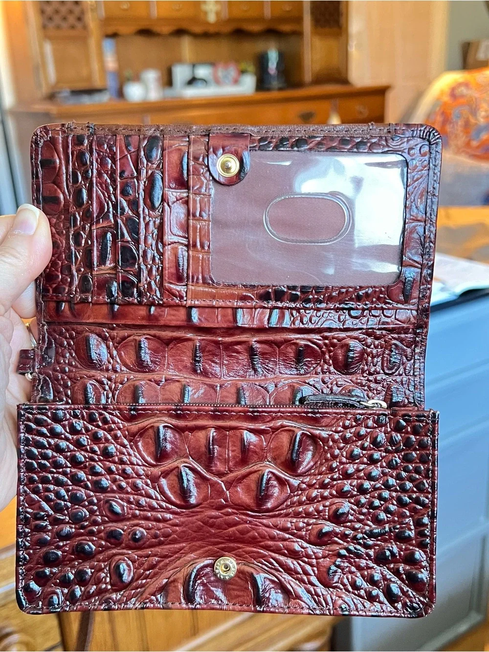 Brahmin Wristlet Wallet Canterbury Faux Lizard Genuine Leather Pecan Melbourne